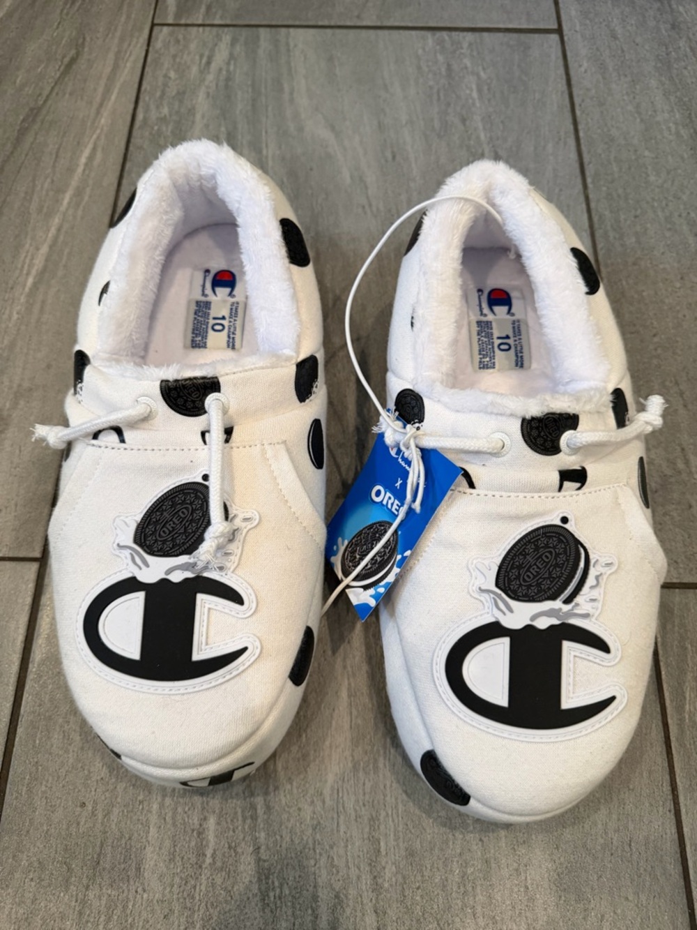 Champion White Slip-On Loafers with Black Logo and Polka Accents